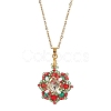 Christmas Theme Flower Glass Seed Beads & Rhinestone Pendant Necklaces NJEW-MZ00045-1
