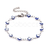 Enamel Rhombus with Evil Eye Link Chains Bracelet BJEW-P271-03P-03-1