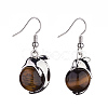 Natural Tiger Eye Dolphin Dangle Earrings with Crystal Rhinestone EJEW-A092-20P-17-2