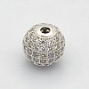 CZ Brass Micro Pave Grade AAA Clear Color Cubic Zirconia Round Beads KK-O065-12mm-05P-NR-1