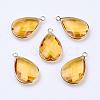 Golden Tone Brass Glass Teardrop Pendants GLAA-M006-A-20G-1