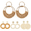 4 Pairs 4 Styles Rattan Dangle Stud Earrings EJEW-SP0001-16D-6