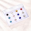 304 Stainless Steel with Glass Cuff Rings for Women RJEW-K309-41C-2