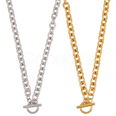 2Pcs 2 Colors Alloy Cable Chain Necklace for Men Women NJEW-AN0001-19-1