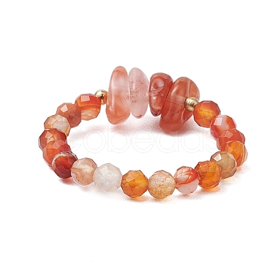 Natural Red Agate Beaded Rings RJEW-TA00191-04-1