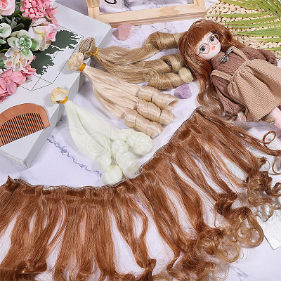 4Pcs 4 Colors High Temperature Fiber Long Flat Curly Hairstyle Doll Wig Hair DOLL-GL0001-04D-1