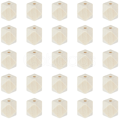 100Pcs Unfinished Wood Faceted Cube Beads WOOD-PA0001-75A-1