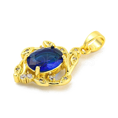 Brass Micro Pave Blue Cubic Zirconia Pendants KK-P263-06D-G-1