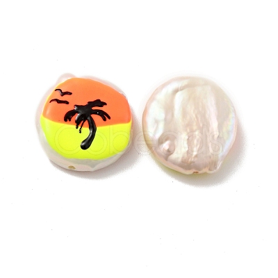 Flat Round Enamel Natural Cultured Freshwater Pearl Beads BSHE-G028-01C-1