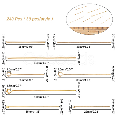 ARRICRAFT 304 Stainless Steel Flat Head Pins & Ball Head Pins & Eye Pins STAS-AR0001-09G-1