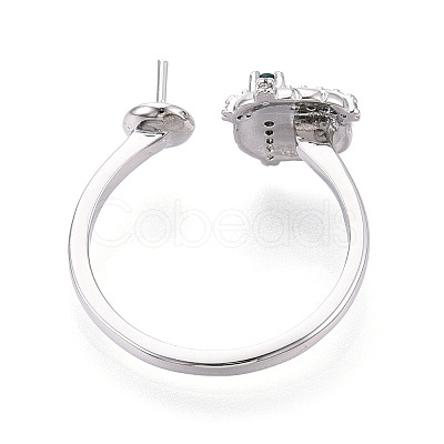 Gift Box Shape Brass Micro Pave Clear Cubic Zirconia & Glass Cuff Ring Settings KK-T076-44P-1