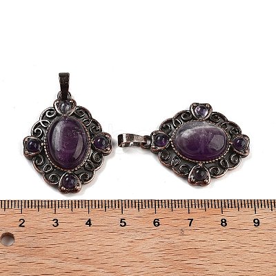 Natural Amethyst Rhombus Pendants G-K363-02R-04-1