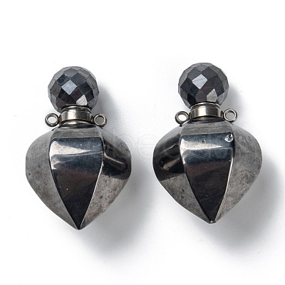 Faceted Synthetic Hematite Openable Perfume Bottle Pendants G-P435-A-05P-1