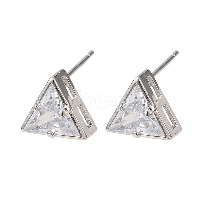 Brass Micro Pave Clear Cubic Zirconia Stud Earrings EJEW-C174-02F-P-1