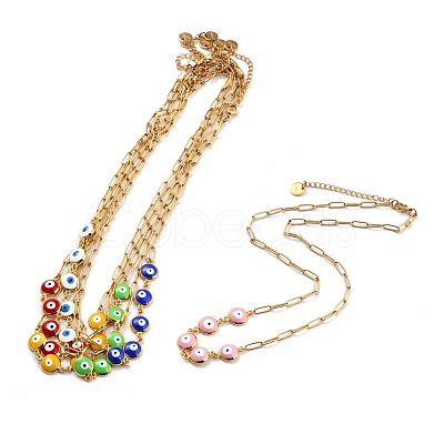 Brass Enamel Evil Eye Link Chain Necklaces NJEW-P256-02-1