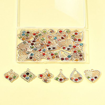 30Pcs 6 Styles Iron & Glass Pendants IFIN-FS0001-52-1
