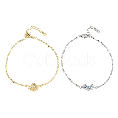 2Pcs Brass Micro Pave Cubic Zirconia Link Bracelets BJEW-G782-01GP-1