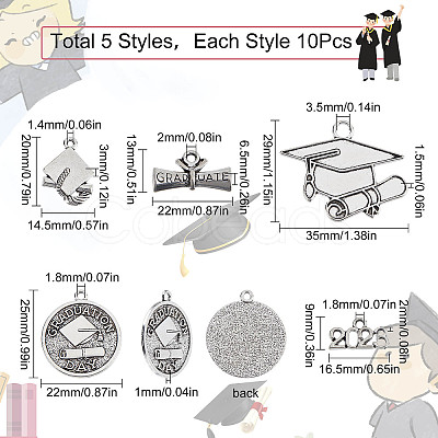 SUNNYCLUE 50Pcs 5 Style Tibetan Style Alloy Pendants FIND-SC0003-70-1