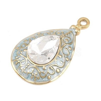 304 Stainless Steel Enamel & Clear Cubic Zirconia Pendants STAS-G392-02G-02-1