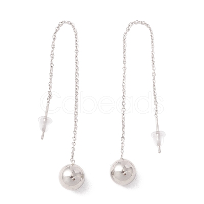 Tarnish Resistant Long Chain with Round Ball Dangle Stud Earrings EJEW-A067-13P-1