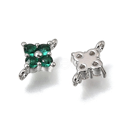 Brass Pave Cubic Zirconia Flower Links Connector Charms KK-K427-04P-1