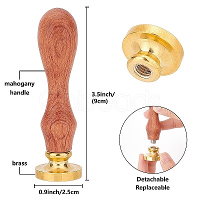 Brass Wax Seal Stamp with Wood Handle AJEW-WH0412-0039-1