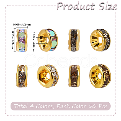 200Pcs 4 Colors Brass Grade A Rhinestone Spacer Beads KK-PA0001-05-1
