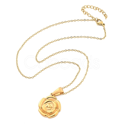 304 Stainless Steel Rose Pendant Necklaces for Women NJEW-S439-01A-G-1