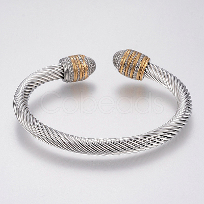 304 Stainless Steel Cuff Bangles Torque Bangles BJEW-H570-02GP-1
