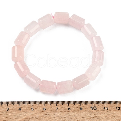 Column Natural Rose Quartz Beads Stretch Bracelets for Women Men BJEW-A148-01A-25-1
