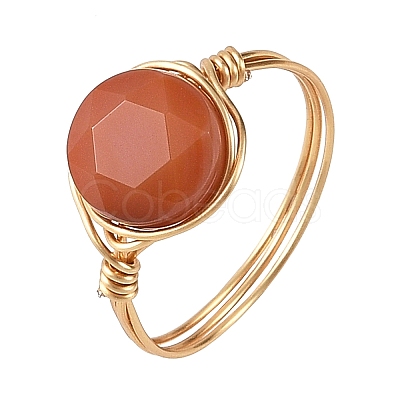 Natural Agate(Dyed & Heated) Copper Wire Finger Rings RJEW-JR01075-1