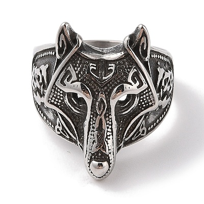 Viking 304 Stainless Steel Wolf Head Wide Finger Rings for Mens RJEW-U005-16B-AS-1