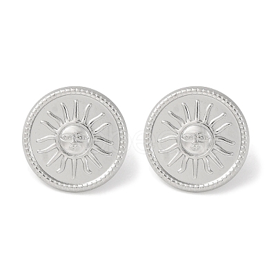 304 Stainless Steel Flat Round with Sun Stud Earrings EJEW-D281-24S-1
