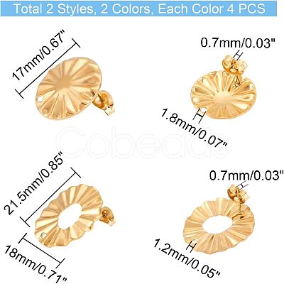 16Pcs 4 Style 304 Stainless Steel Stud Earring Findings STAS-UN0031-23-1