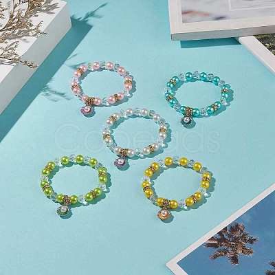 Alloy Enamel Shell Charms Stretch Bracelet BJEW-JB09942-1