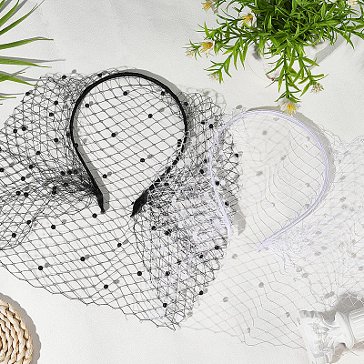 2Pcs 2 Colors Mesh Veil Cloth Hair Bands AJEW-CP0009-59-1