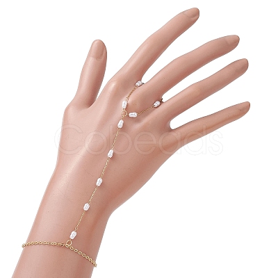 Ion Plating(IP) 316 Surgical Stainless Steel Plastic Imitation Pearl Paperclip Chains Finger Ring Bracelets for Women BJEW-JB11771-1
