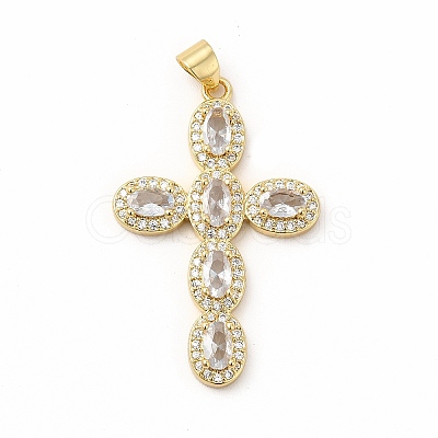 Rack Plating Brass Cubic Zirconia Pendants X-KK-G456-25G-01-1