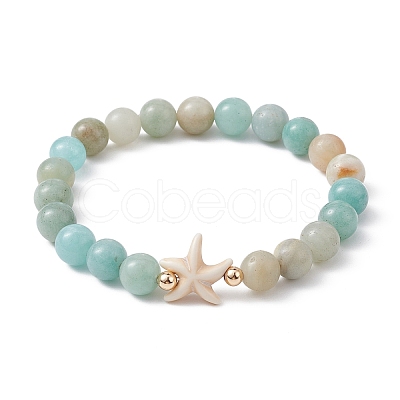 Natural Flower Amazonite Beaded Stretch Bracelet X-BJEW-JB09764-02-1