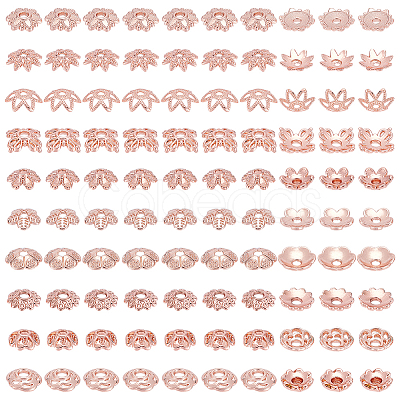 100Pcs 10 Styles Brass Bead Caps KK-PH0012-35RG-1