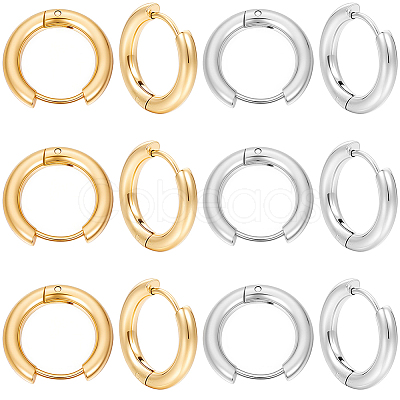 12Pairs 2 Colors 304 Stainless Steel Huggie Hoop Earrings EJEW-SC0001-96-1