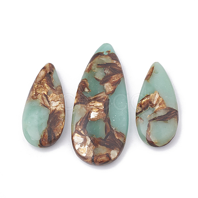 Assembled Synthetic Bronzite and Aqua Terra Jasper Pendants G-S328-003I-1