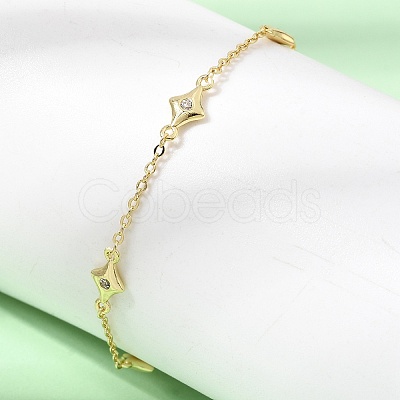 Brass Micro Pave Clear Cubic Zirconia Star Link Chain Bracelets KK-CBA3629-01G-1
