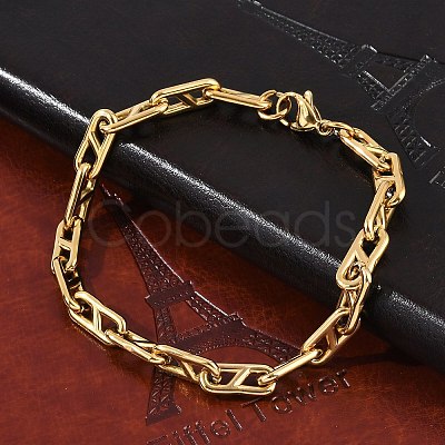 304 Stainless Steel Oval Link Chain Bracelets for Women Men BJEW-F488-49A-G-1