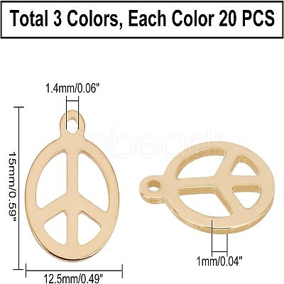 60Pcs 3 Colors 304 Stainless Steel Pendants STAS-UN0028-38-1