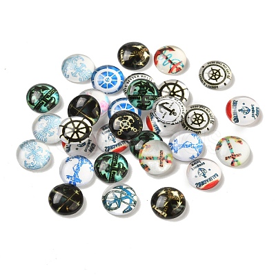Helm & Anchor Printed Glass Cabochons GGLA-A002-10mm-WW-1