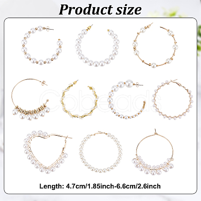 ANATTASOUL 10 Pairs 10 Style Plastic & Resin Imitation Pearl Beaded Hoop Earrings Set EJEW-AN0003-45-1