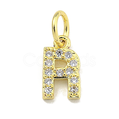 Letter Brass Micro Pave Clear Cubic Zirconia Pendants KK-K354-06G-R-1