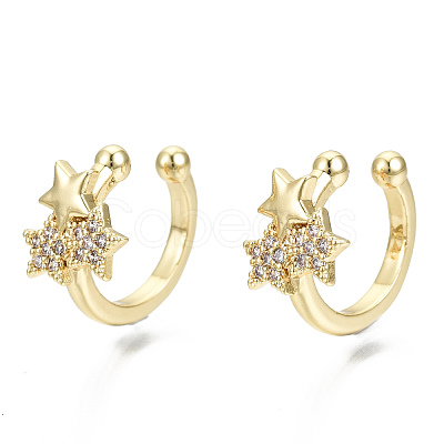 Brass Micro Pave Clear Cubic Zirconia Cuff Earrings EJEW-T046-23G-NF-1