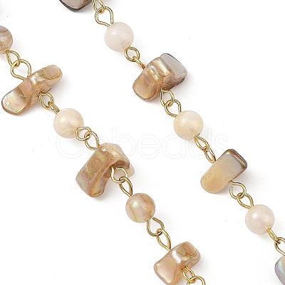 304 Stainless Steel & Natural Freshwater Shell Beaded Link Chains AJEW-JB01657-1